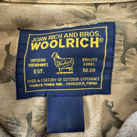 Vintage Woolrich Mens Long Sleeve Button Shirt Lrg brown green water fowl retro - Picture 7 of 15